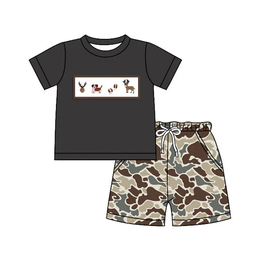 Boys Deer Dog Camo Shorts Set