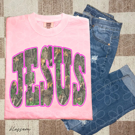 Camo Jesus Pink Outline Tee