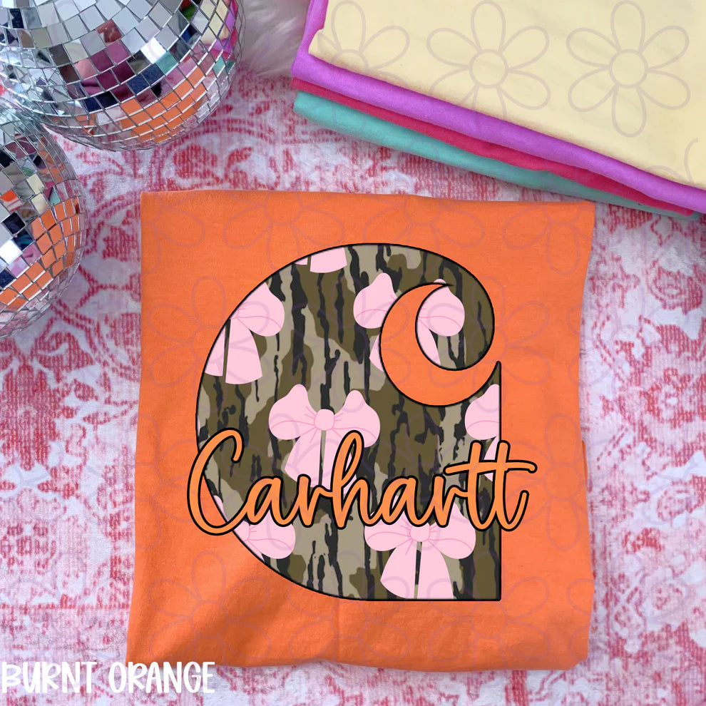 Orange Camo Pink Bows Graphic Tee