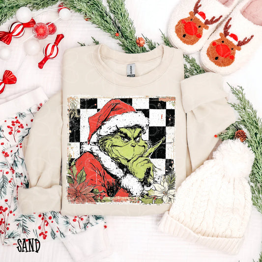 Checkered Grinch Tee/Crewneck