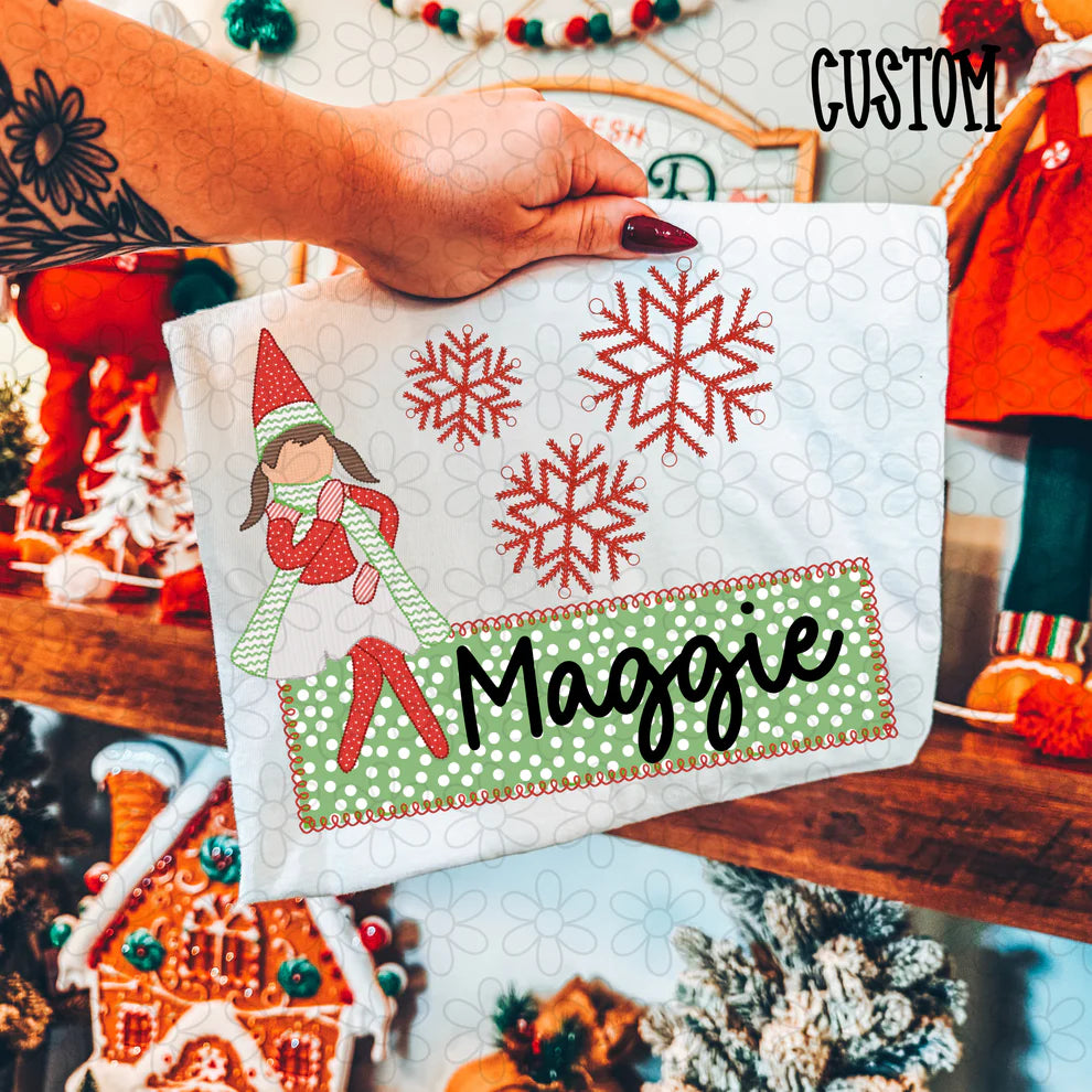 Christmas Elf Girls Custom Name Tee