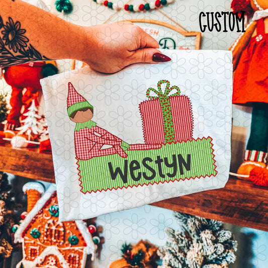 Christmas Elf Boys Custom Name Tee