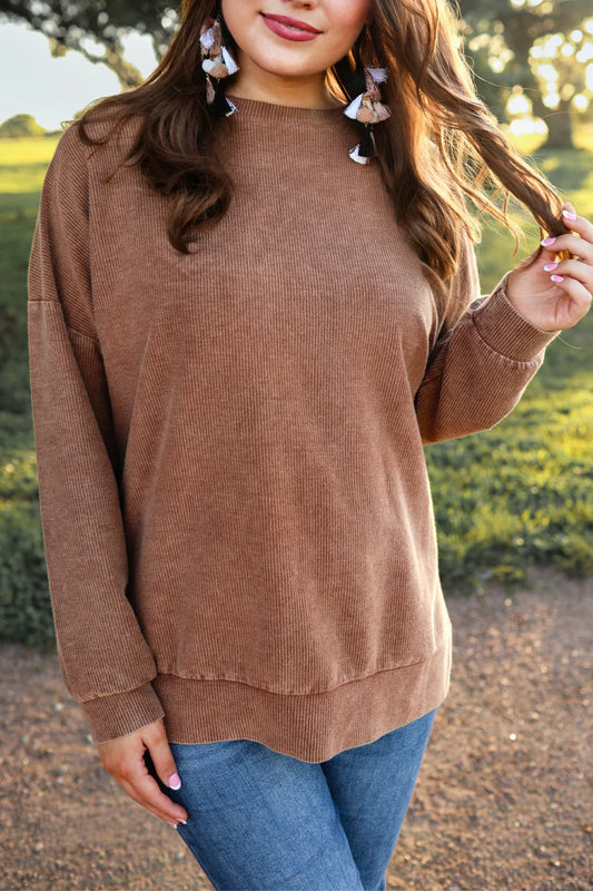 PREORDER Alexis Corded Vintage Pullover - Chocolate