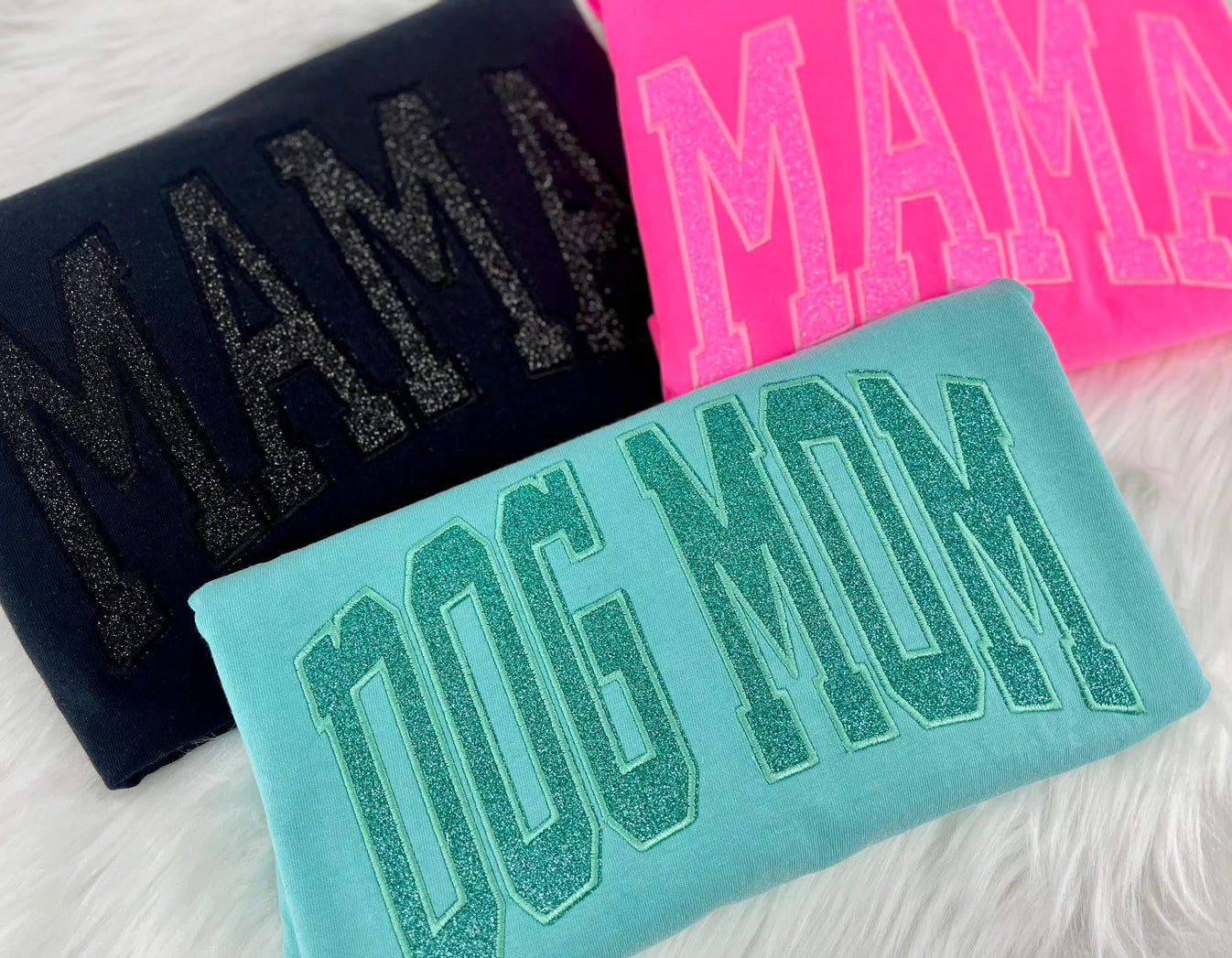 Titles Glitter Arched Embroidery (Mama, Etc.) Tee/Crewneck