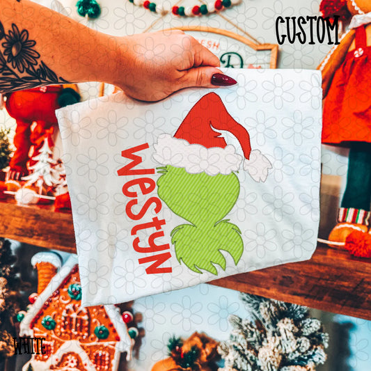 Boys Grinch Christmas Hat Custom Name Tee