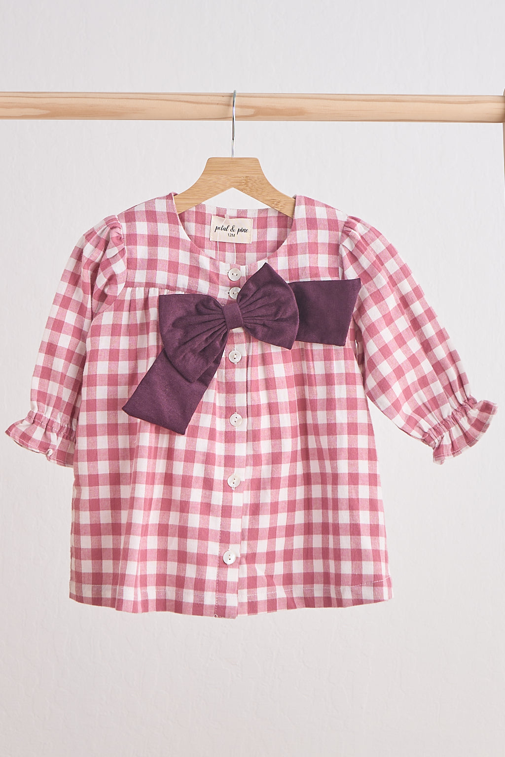 Girls Pink Gingham Bow Dress