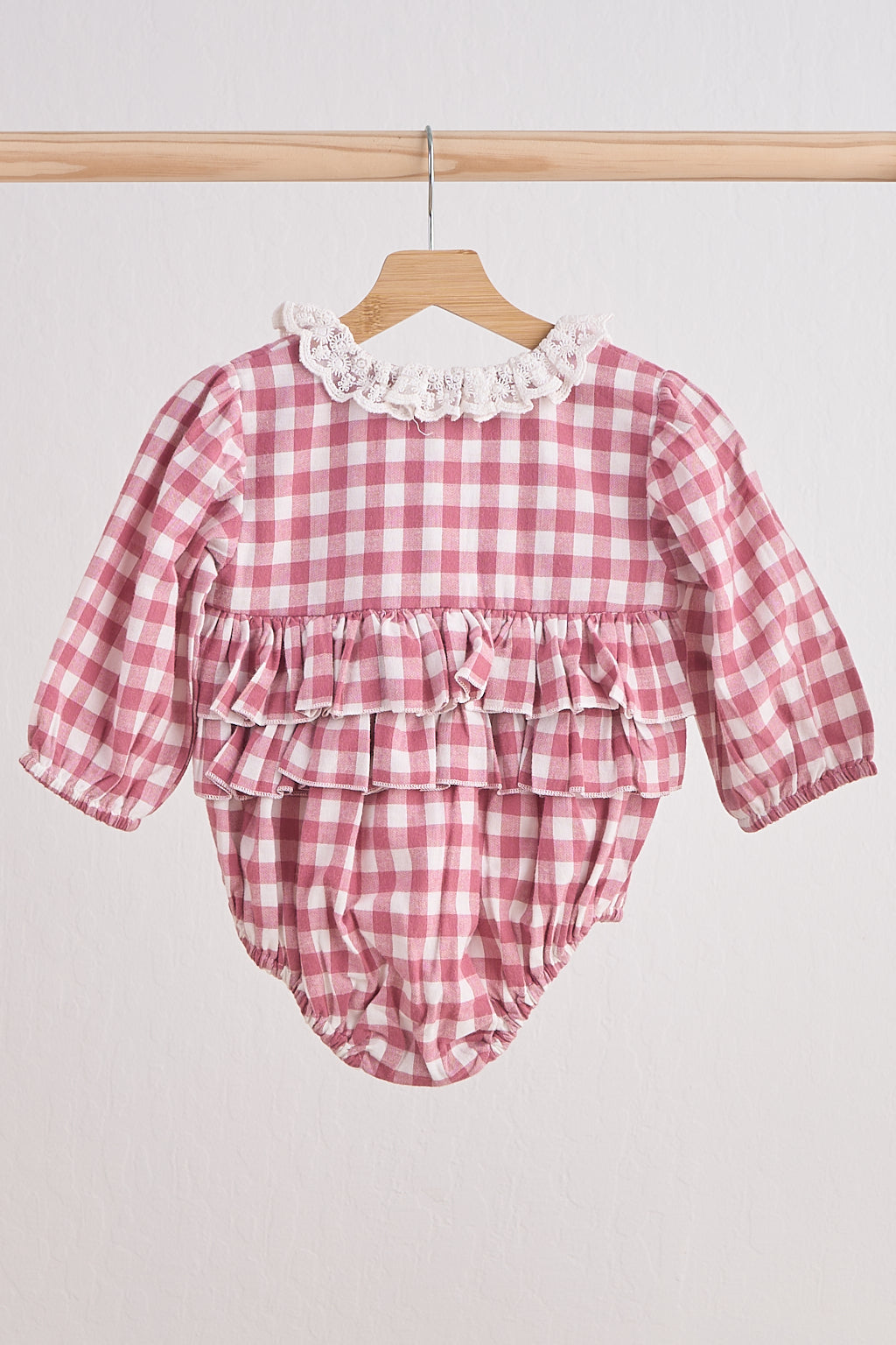 Girls Pink Gingham Lace Bubble