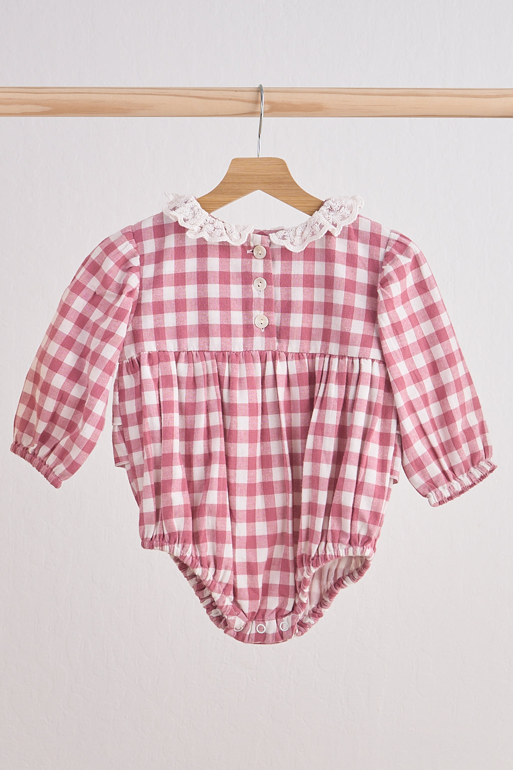 Girls Pink Gingham Lace Bubble