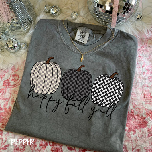 Happy Fall Yall Checkered Pumpkins