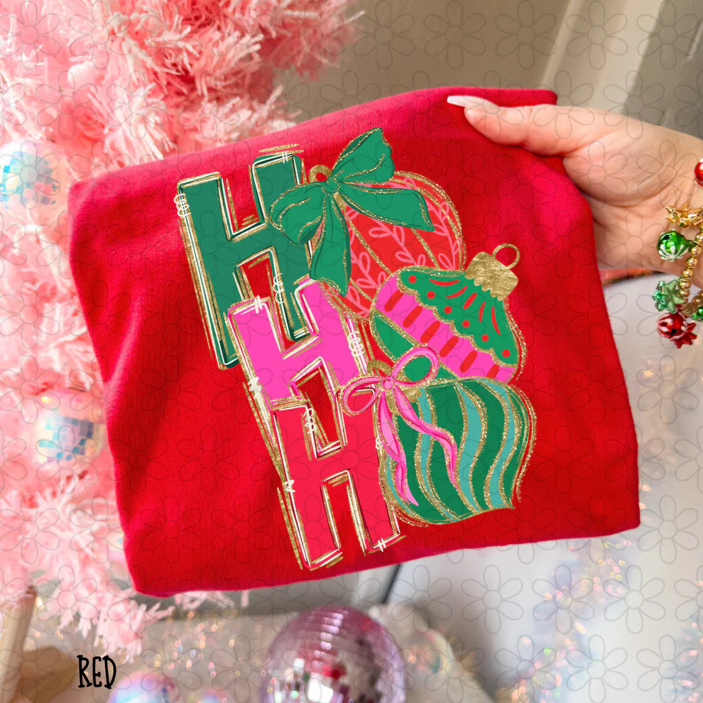 Ho Ho Ho Christmas Ornaments Tee- Kids & Adults