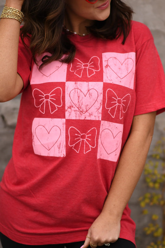 Checkered Bows &  Hearts Tee