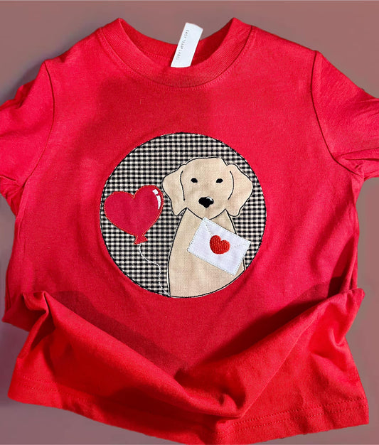 Kids Embroidered Puppy Valentines Appliqué Shirt