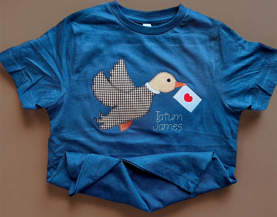 Kids Embroidered Duck Valentines Appliqué Shirt