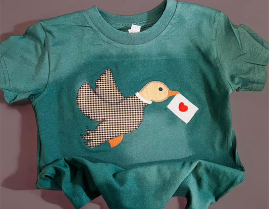 Kids Embroidered Duck Valentines Appliqué Shirt