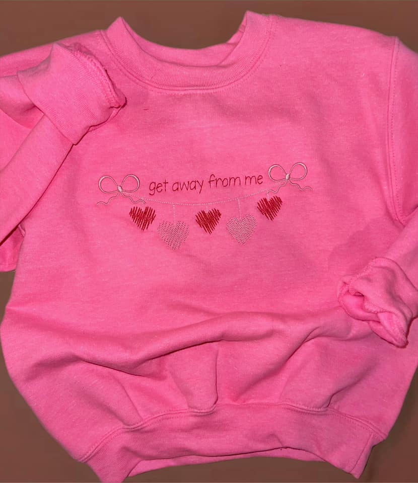 Kids Embroidered Valentines Bow Heart Banner Shirt