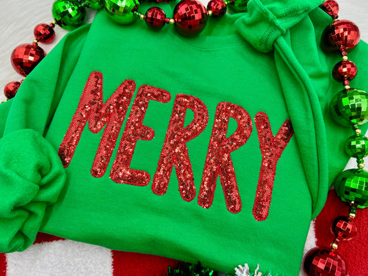 Merry Farmhouse - Red Sequin Tee/Crewnneck