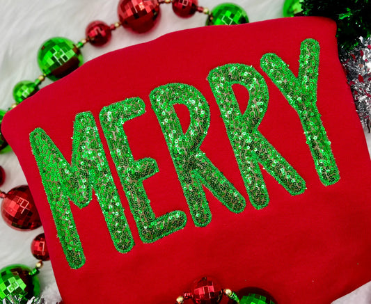 Merry Farmhouse - Green Sequin Tee/Crewneck