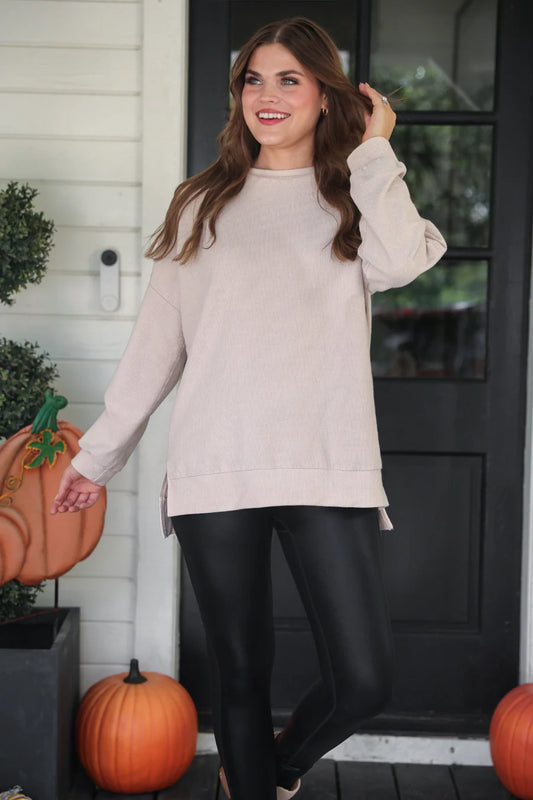 PREORDER Alexis Corded Vintage Pullover - Taupe