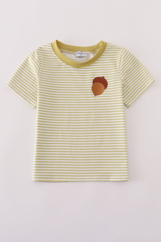 Boys Green Embroidered Striped Acorn Top