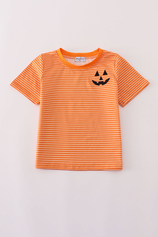 Boys Orange Embroidered Striped Jack-O-Lantern Top