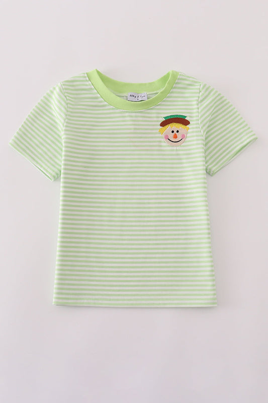 Boys Green Embroidered Striped Scarecrow Top
