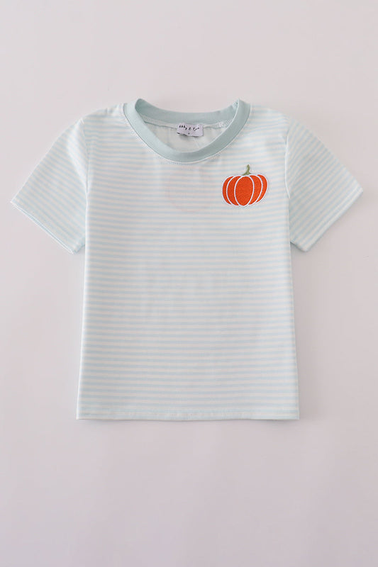 Boys Blue Embroidered Striped Pumpkin Top