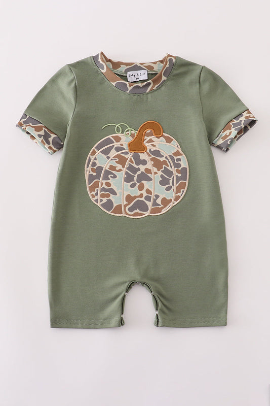 Boys Green Camo Pumpkin Appliqué Romper
