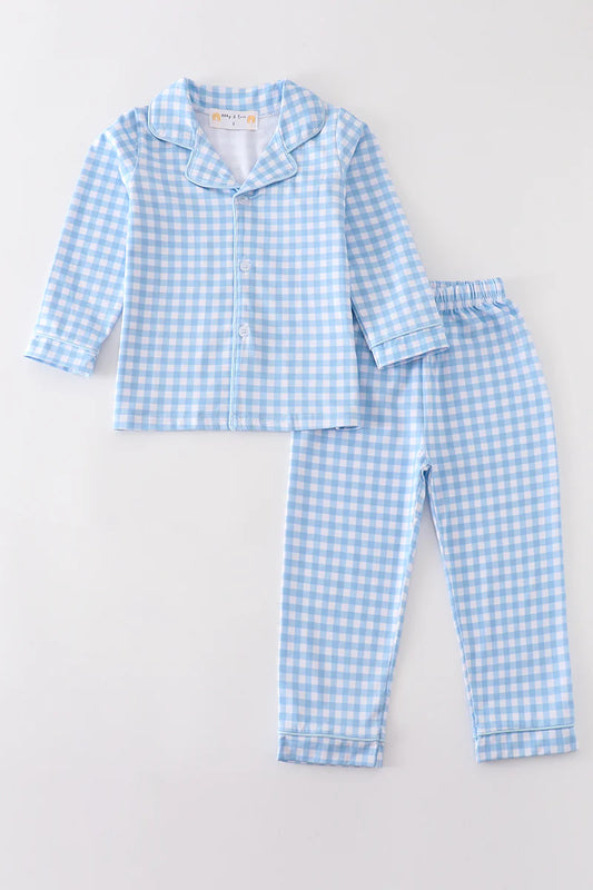 Boys Plaid Button Up Pajama Set