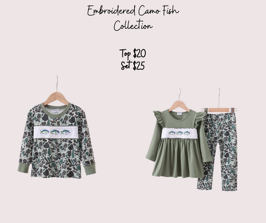 Embroidered Camo Fish Collection