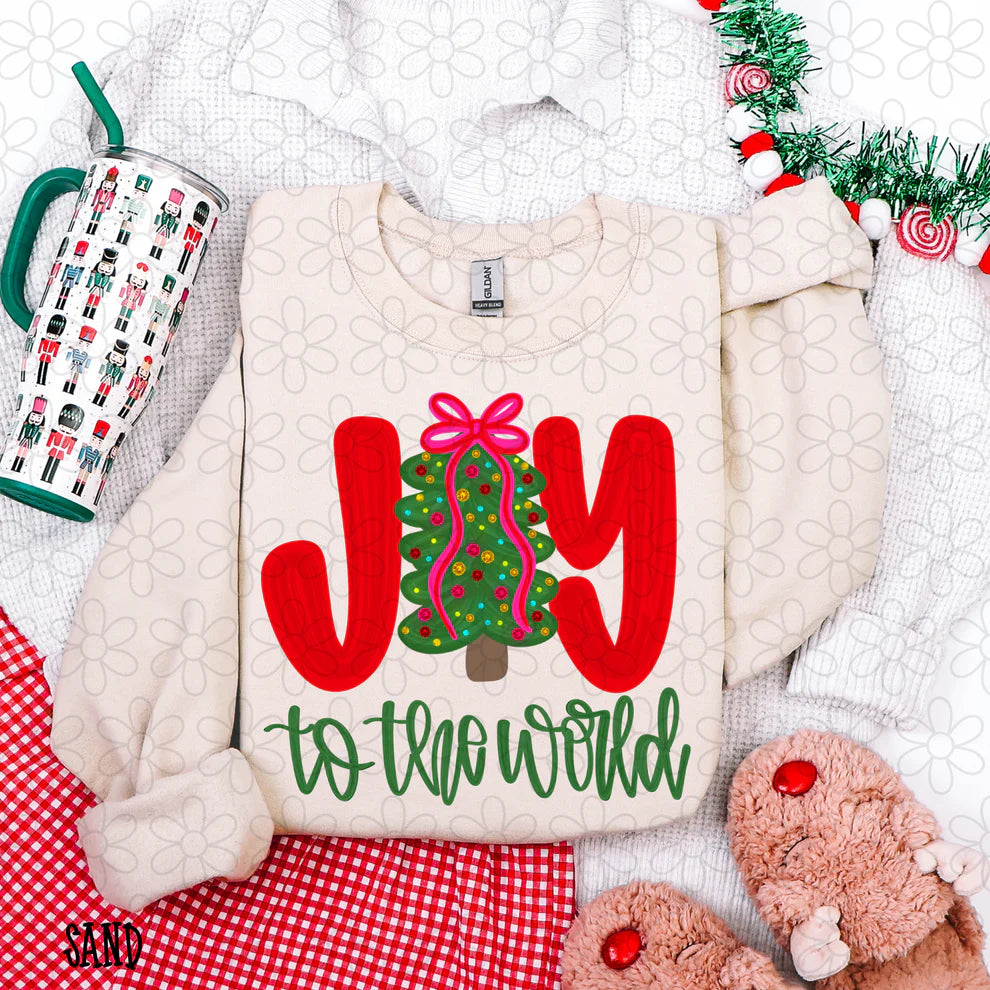 Joy To The World Tree Pink Bow Tee- Kids & Adults
