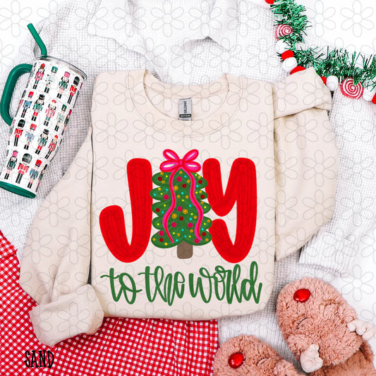 Joy To The World Tree Pink Bow Tee- Kids & Adults
