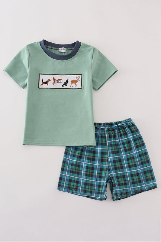 Boys Embroidered Hunting Shorts Set