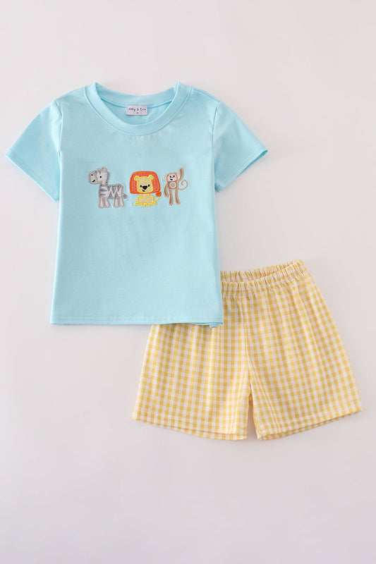 Boys Zoo Animal Appliqué Shorts Set