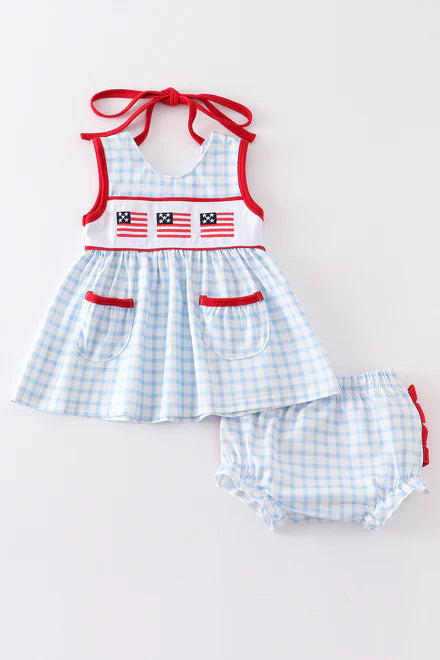 Girls Embroidered Patriotic Flag Bummie Set