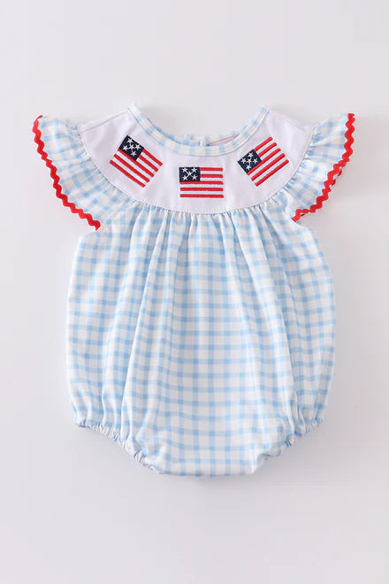 Girls Embroidered Patriotic Flag Bubble