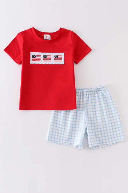 Boys Embroidered Patriotic Flag Shorts Set