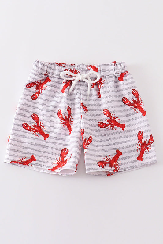 Boys Lobster Print Swim Trunks