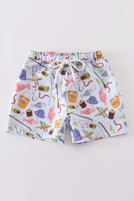 Boys Fishing Print Swim Trunks