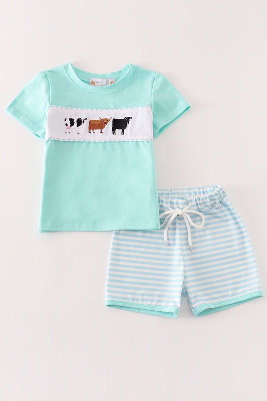 Boys Embroidered Cow Shorts Set