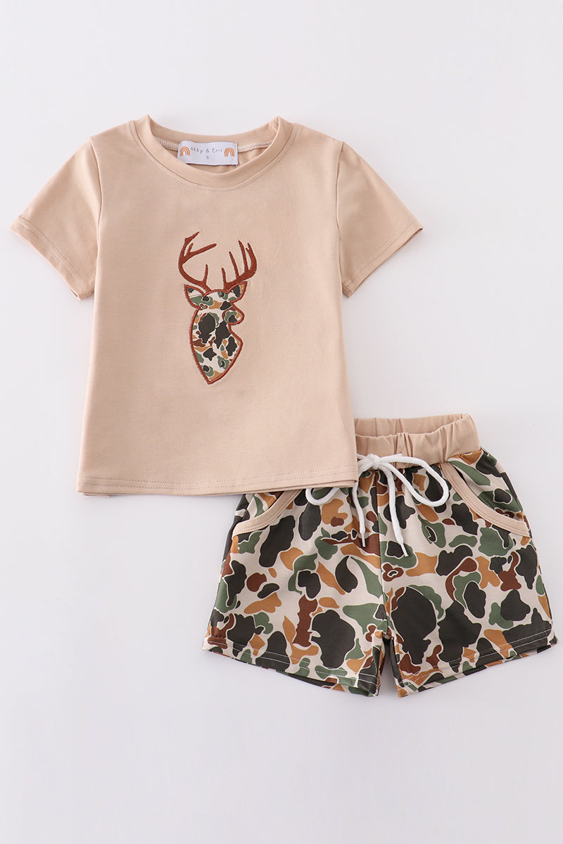 Boys Camo Deer Appliqué Shorts Set