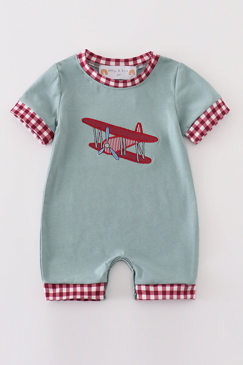 Boys Sage Airplane Appliqué Romper