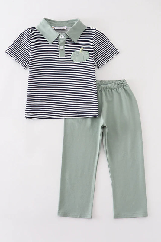 Boys Sage Pumpkin Appliqué Pants Set