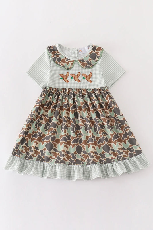 Girls Embroidered Camo Duck Dress