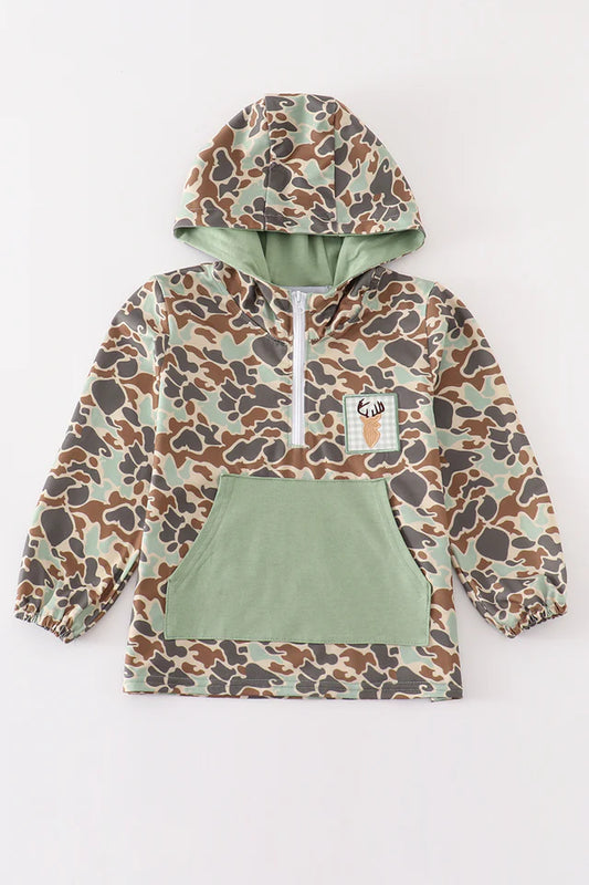 Boys Embroidered Camo Deer Hoodie