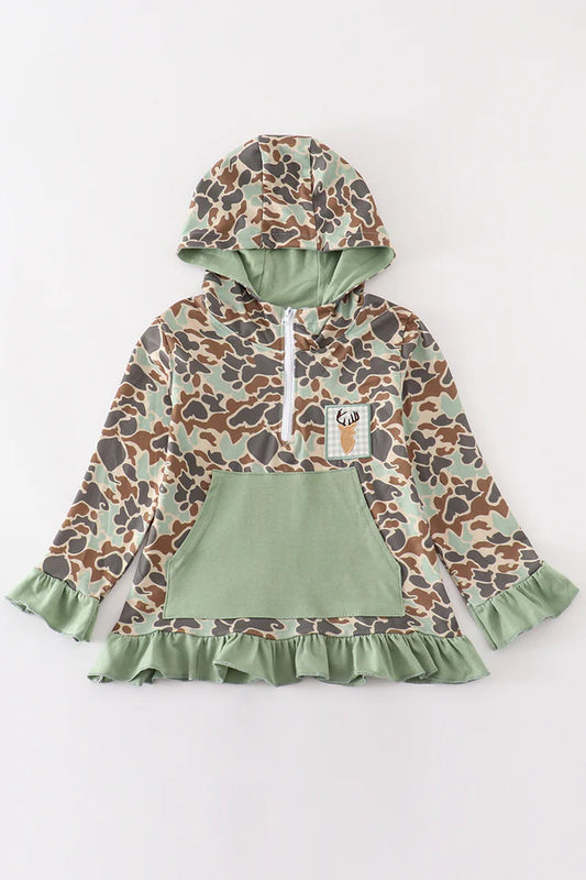 Girls Embroidered Camo Deer Hoodie