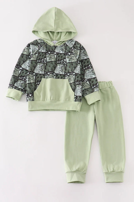 Boys Green Dinosaur Hoodie Set