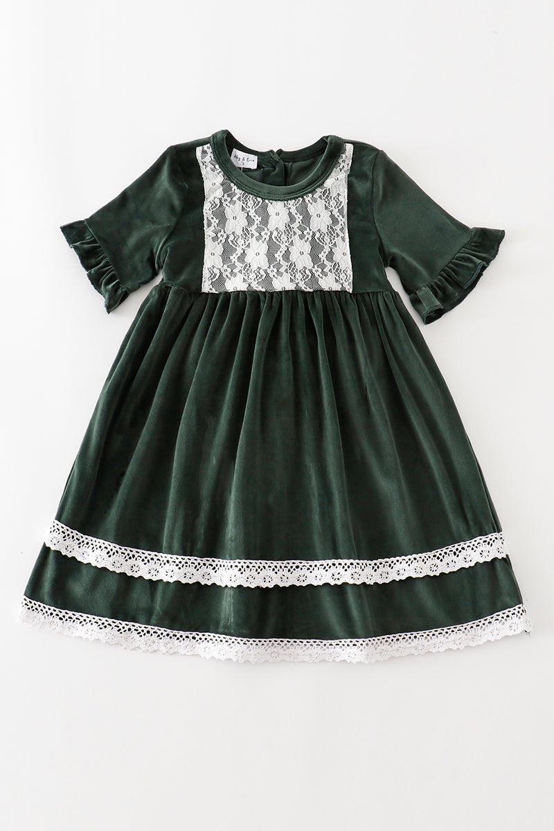 Girls Velvet Forest Green Dress