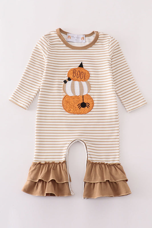 Girls Khaki Glitter Pumpkin Romper