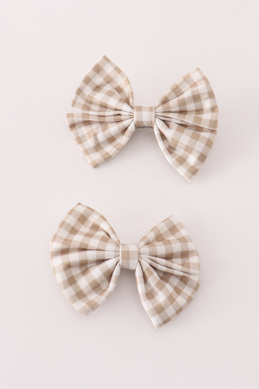 Khaki Gingham Sailor Bow