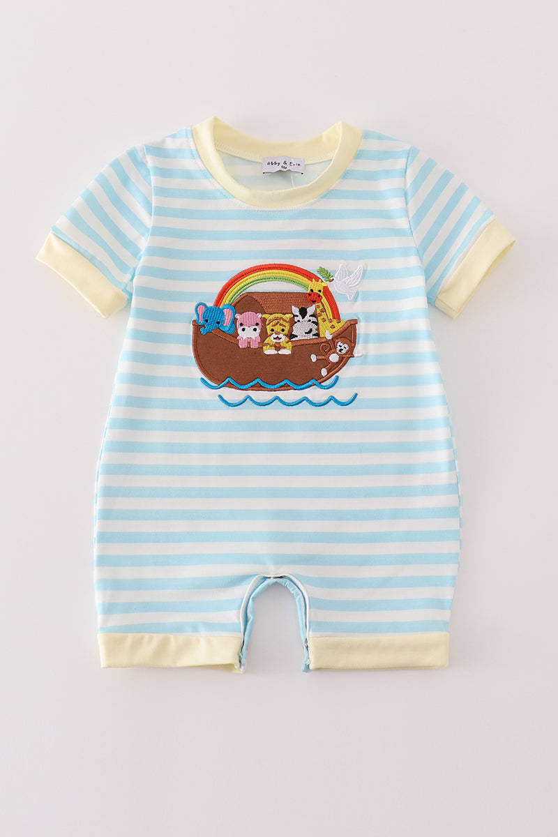 Boys Blue Stripe Noah's Ark Romper